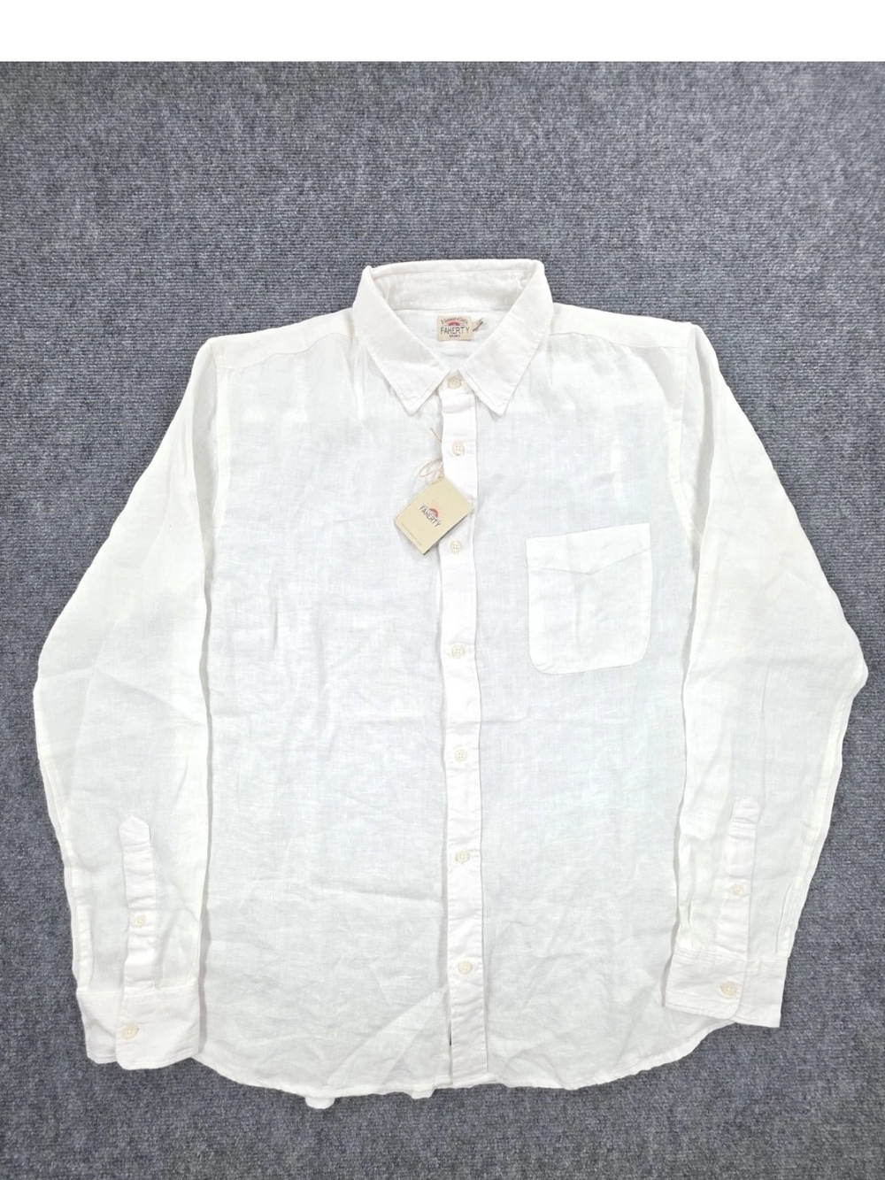NWT Faherty Mens Size Large Shirt 100% Linen White Long Sleeve Button Up